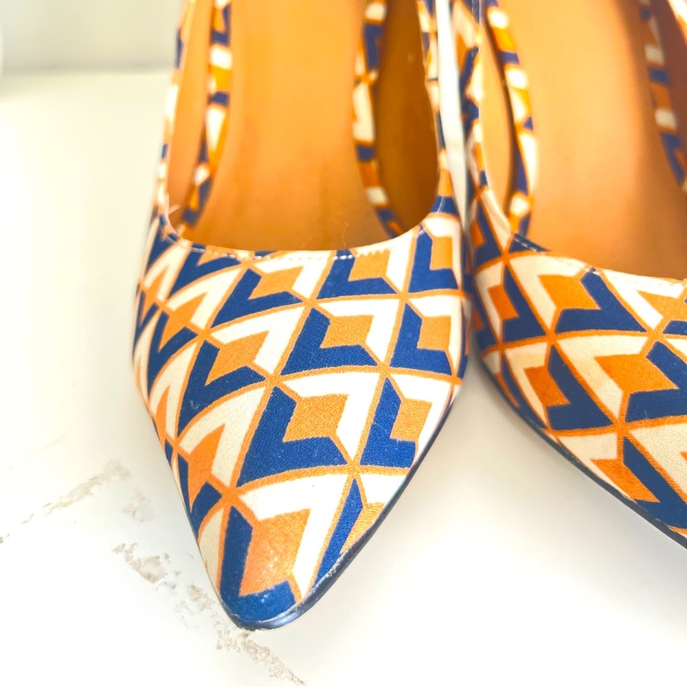 Madison Heels Ladies Size 9.5 Brown & Navy Blue Ankle Strap High Heels - Picture 6 of 9